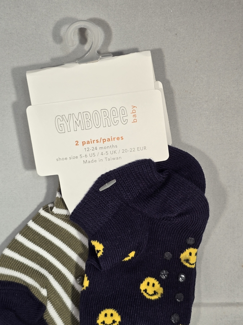 Gymboree Baby 2-Pack Socks - Navy Smiley & Olive Stripe